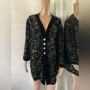 Vtg Queen Anne Eileen West Silk Blend Velvet Burnout Floral Cardigan Duster S